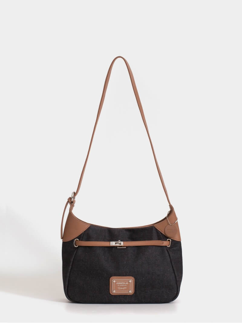 Cartera De Hombro Denim Jessie Negro Y Suela