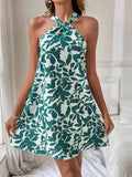 Vestido Halter con Estampa Tropical y Espalda Descubierta